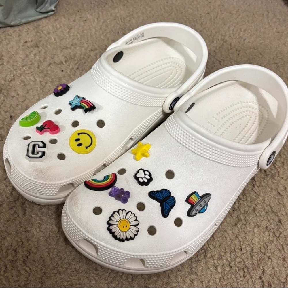 CROCS Kids White Slippers with Colorful Charms